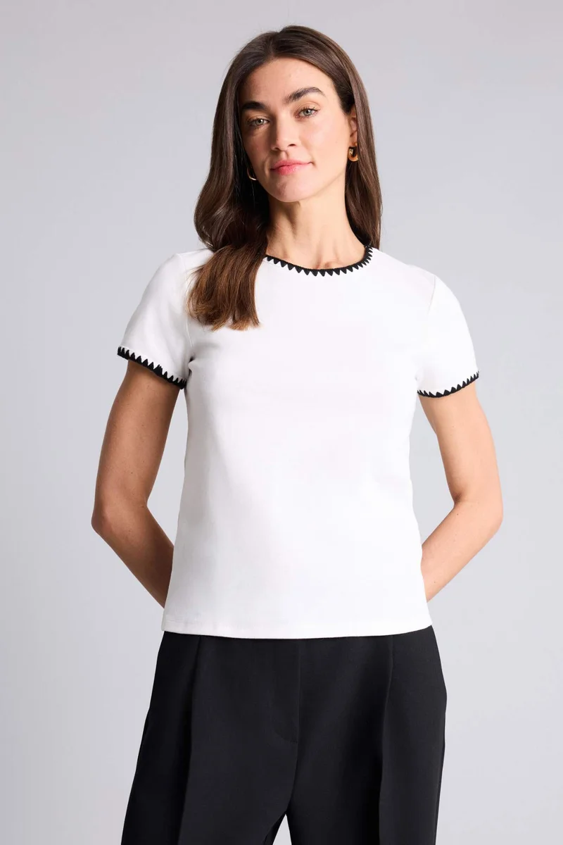 ديفاكتو Regular Fit Crew Neck Ribbed T-Shirt