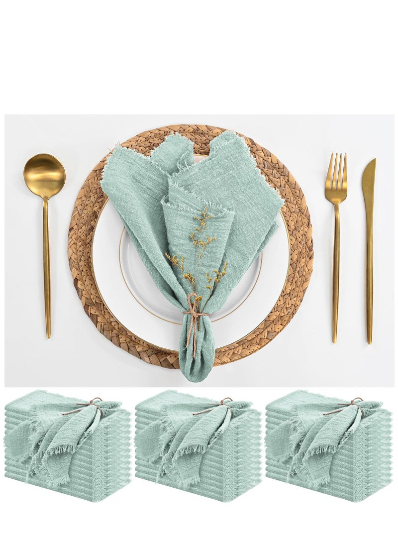 10 Pcs Napkins Cotton Linen Napkins, 43 * 43cm Wrinkled Dinner Napkins, Washable Rustic Dinner Napkins Cloth, Green Napkins Cloth Handmade with Fringe for Home Wedding Parties Sage Green - Image 1