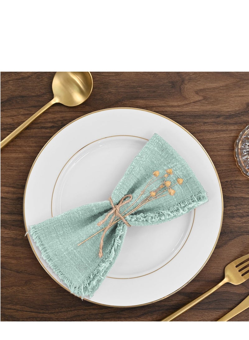 10 Pcs Napkins Cotton Linen Napkins, 43 * 43cm Wrinkled Dinner Napkins, Washable Rustic Dinner Napkins Cloth, Green Napkins Cloth Handmade with Fringe for Home Wedding Parties Sage Green - Image 2
