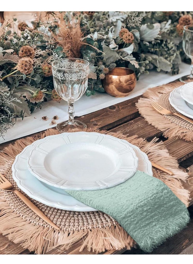 10 Pcs Napkins Cotton Linen Napkins, 43 * 43cm Wrinkled Dinner Napkins, Washable Rustic Dinner Napkins Cloth, Green Napkins Cloth Handmade with Fringe for Home Wedding Parties Sage Green - Image 3