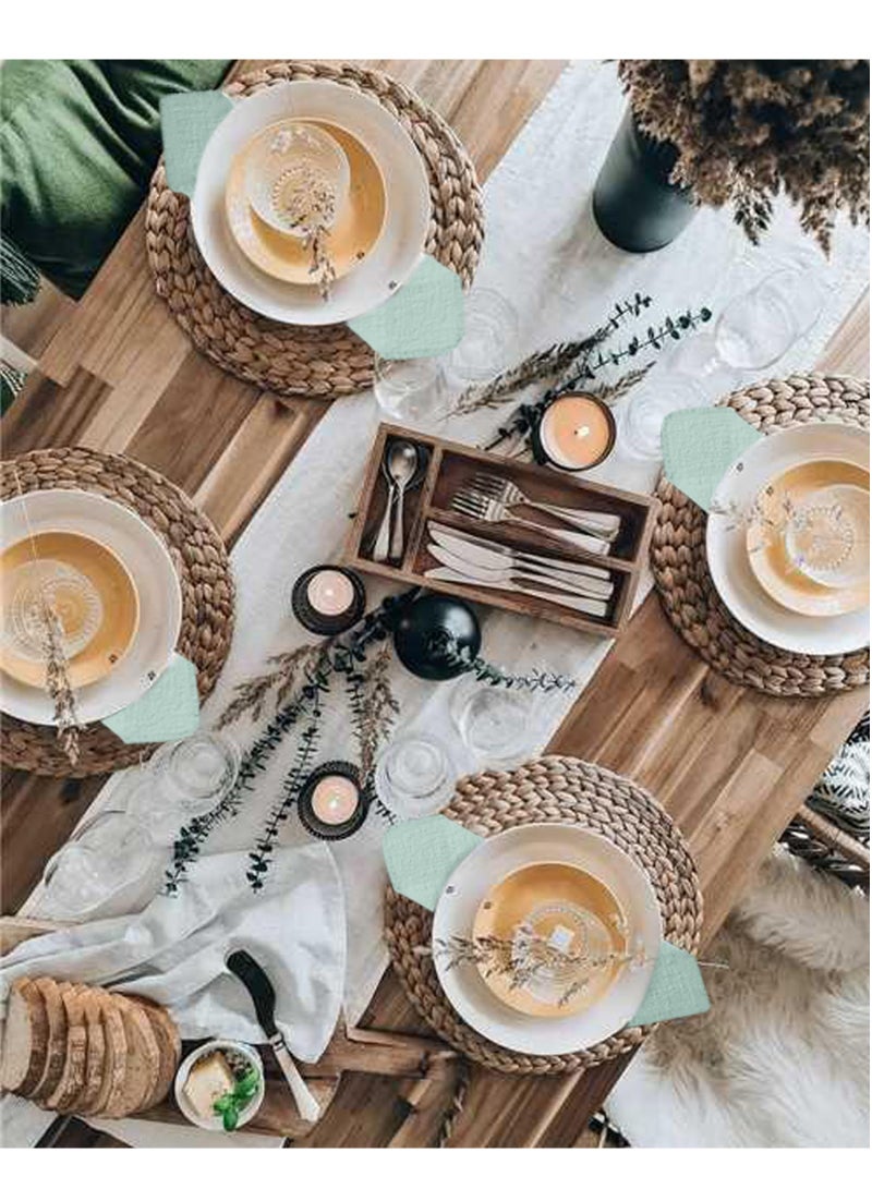 10 Pcs Napkins Cotton Linen Napkins, 43 * 43cm Wrinkled Dinner Napkins, Washable Rustic Dinner Napkins Cloth, Green Napkins Cloth Handmade with Fringe for Home Wedding Parties Sage Green - Image 5