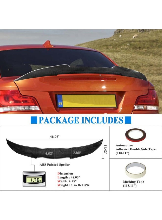 Rolling Gears Carbon Fiber Hydro-Dipping ABS Trunk Spoiler Wing Compatible with 2007-13 BMW 1-Series E82 Coupe and E88 Convertible - Image 4
