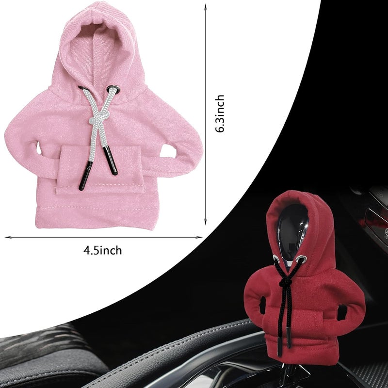 vvag Gear Shift Hoodie, Hoodie Car Gear Shift Cover, Car Shift Knob Hoodie, Automotive Interior Accessories, Universal Fit Knob Cover Gift (Red+Pink) - Image 2