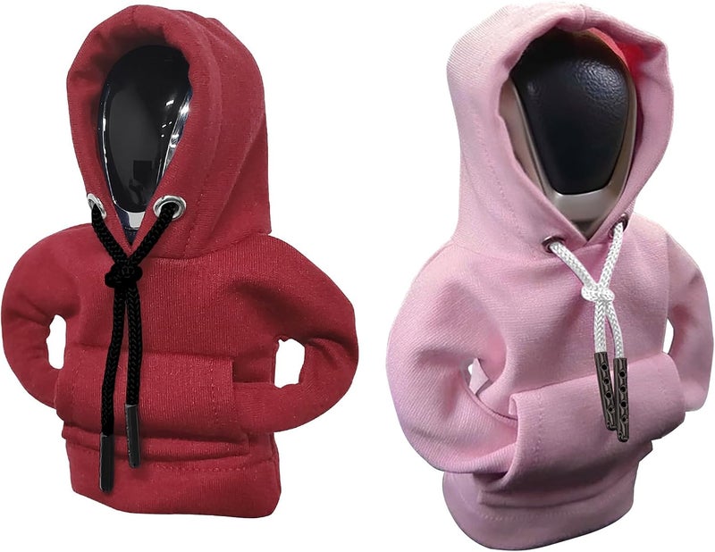 vvag Gear Shift Hoodie, Hoodie Car Gear Shift Cover, Car Shift Knob Hoodie, Automotive Interior Accessories, Universal Fit Knob Cover Gift (Red+Pink) - Image 1