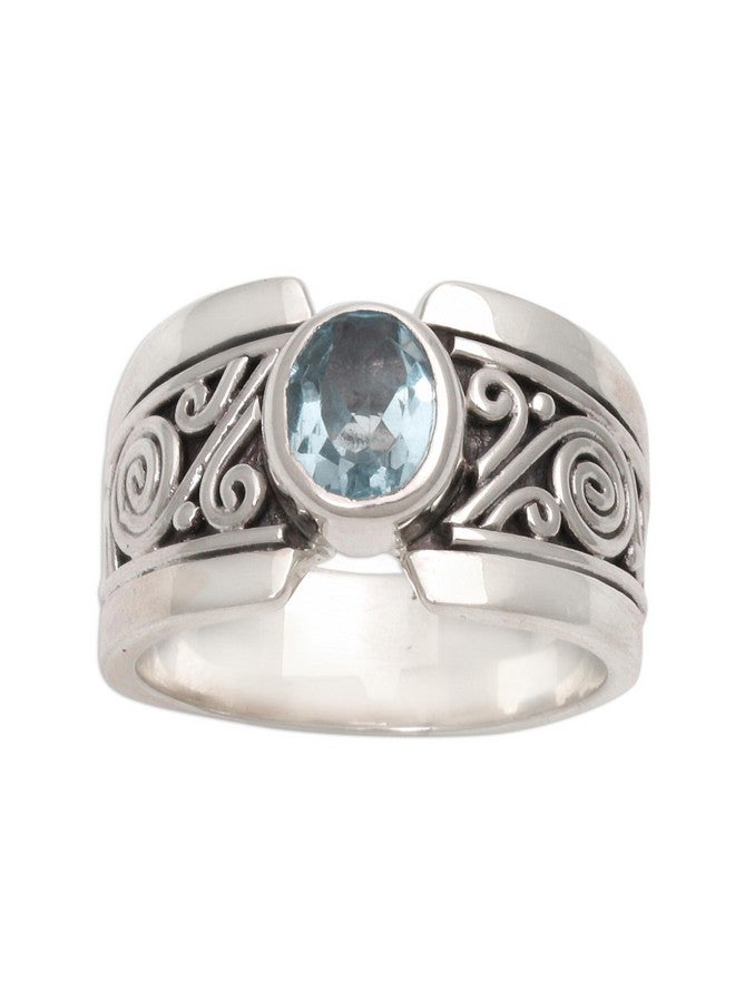 NOVICA Artisan Handmade .925 Sterling Silver Blue Topaz Single Stone Ring Artisan Crafted Wide With Indonesia Serenity Birthstone 'Blue Karma' - Image 3