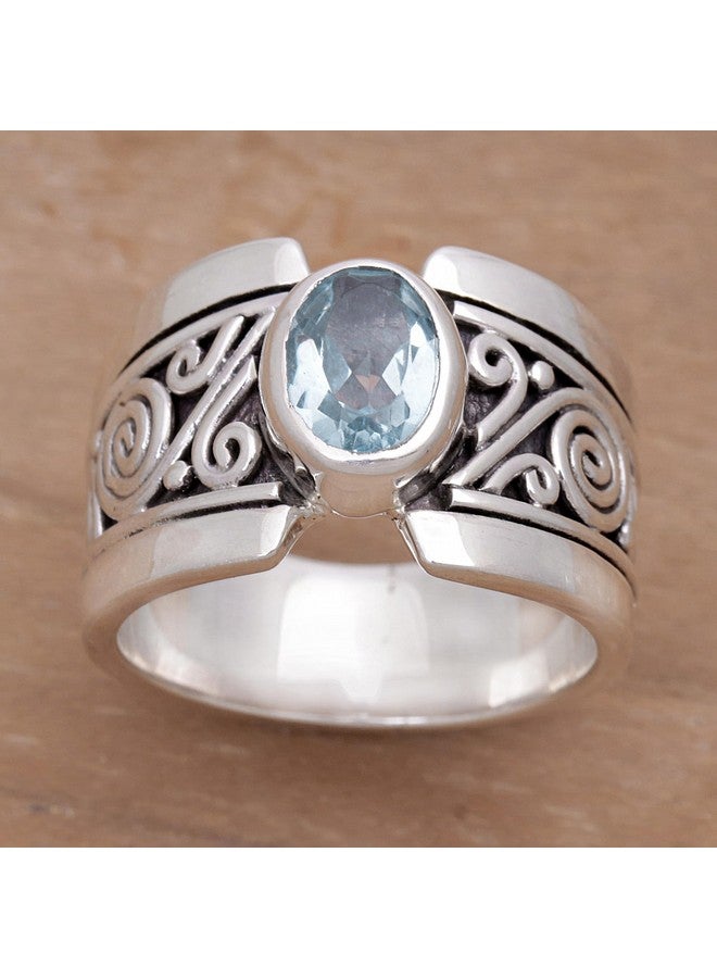 NOVICA Artisan Handmade .925 Sterling Silver Blue Topaz Single Stone Ring Artisan Crafted Wide With Indonesia Serenity Birthstone 'Blue Karma' - Image 2