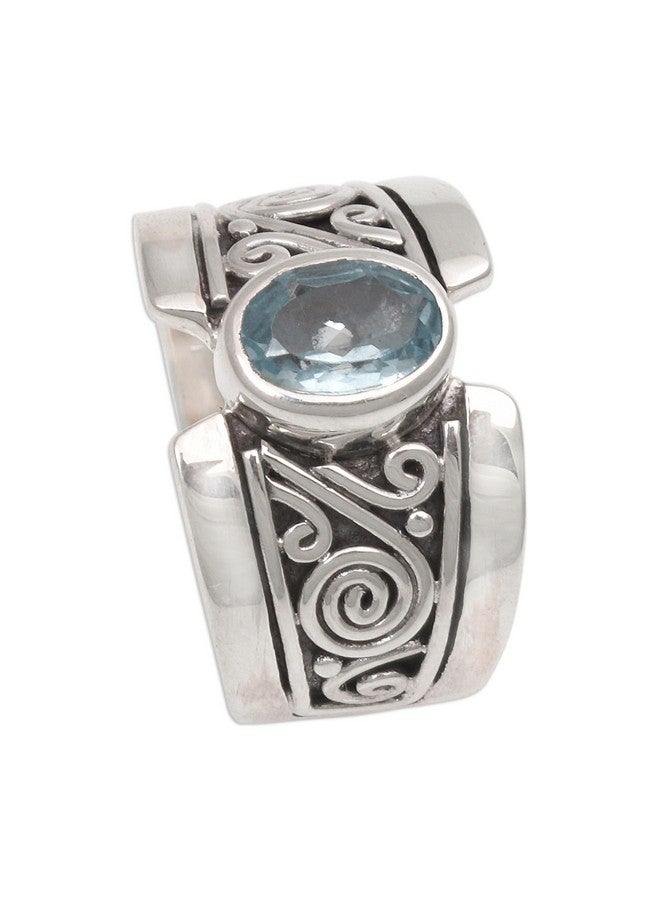 NOVICA Artisan Handmade .925 Sterling Silver Blue Topaz Single Stone Ring Artisan Crafted Wide With Indonesia Serenity Birthstone 'Blue Karma' - Image 5