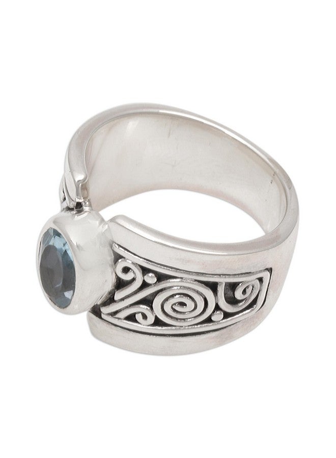 NOVICA Artisan Handmade .925 Sterling Silver Blue Topaz Single Stone Ring Artisan Crafted Wide With Indonesia Serenity Birthstone 'Blue Karma' - Image 4