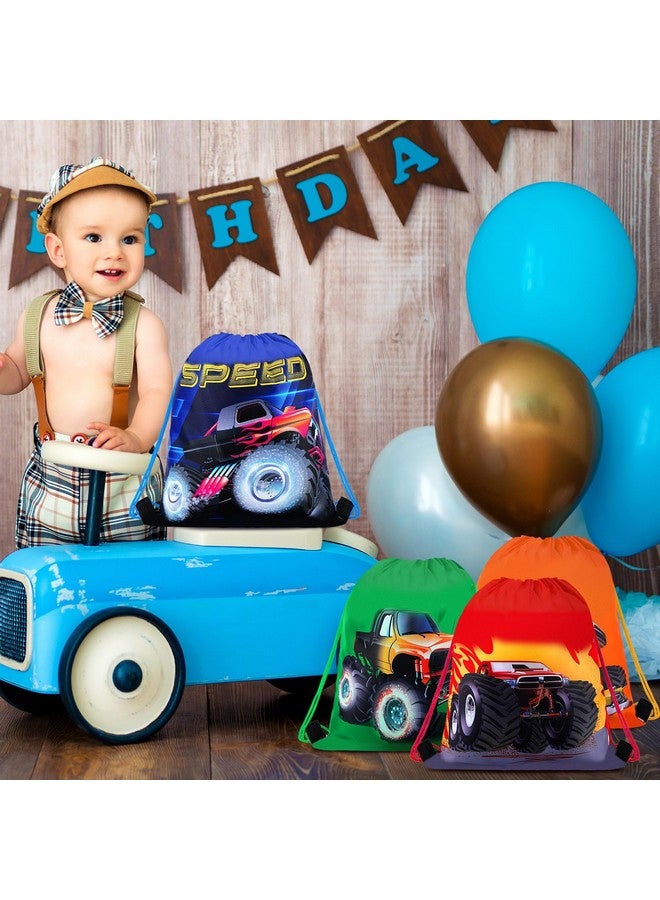 Geosar Truck Party Gifts Bags, Racing Drawstring Backpack Colorful Truck Goodie Bags Candy Favor Storage Supplies for Kids Birthday Party Decoration(24 Pieces,Stylish Style)  - Image 3