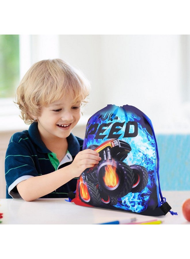 Geosar Truck Party Gifts Bags, Racing Drawstring Backpack Colorful Truck Goodie Bags Candy Favor Storage Supplies for Kids Birthday Party Decoration(24 Pieces,Stylish Style)  - Image 2
