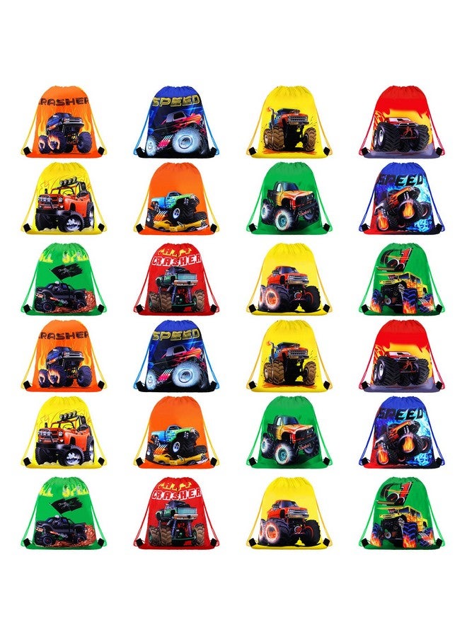 Geosar Truck Party Gifts Bags, Racing Drawstring Backpack Colorful Truck Goodie Bags Candy Favor Storage Supplies for Kids Birthday Party Decoration(24 Pieces,Stylish Style)  - Image 1