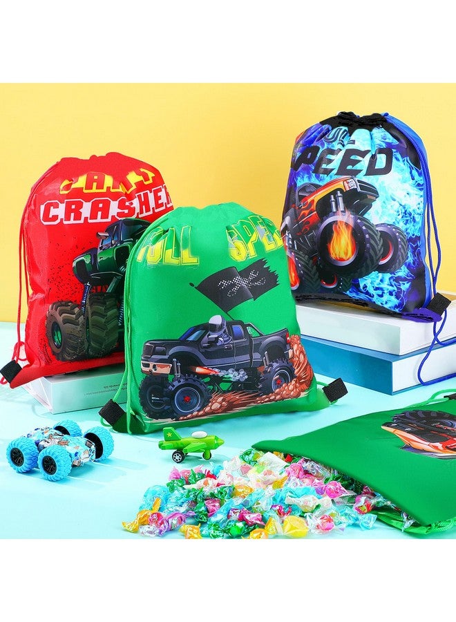 Geosar Truck Party Gifts Bags, Racing Drawstring Backpack Colorful Truck Goodie Bags Candy Favor Storage Supplies for Kids Birthday Party Decoration(24 Pieces,Stylish Style)  - Image 4