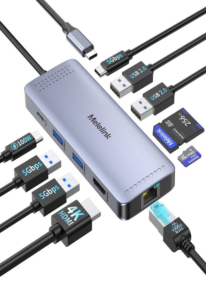 Melelink USB C Hub Ethernet, 10 in 1 USB-C to HDMI 4K@60 Adapter with Gigabit Ethernet, 100W PD, USB-A&C Data Ports and SD/TF Slot, USBC Dock MultiPort Dongle for MacBook, Dell, HP, Lenovo, etc - Image 1