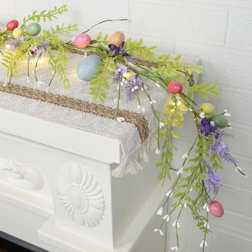 Dr.DuDu DRDUDU 6 FT Easter Decorations for Home Lighted Easter Garland Artificial Egg Garlands with 20 LED Lights Timer Spring Decor for Mantle Fireplace Table Door - Image 1