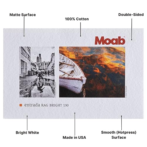 Moab Entrada Rag Bright 190, 100% Cotton Fine Art Archival Inkjet Paper, 2-Sided, Smooth (Hotpress) Bright White Matte, Medium Weight 190gsm, 8.5 x 11 Inches, 25 Sheets - Image 3