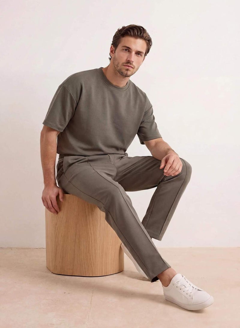trendyol Khaki Regular/Normal Cut Ribbed Stitching Soft Textured Sweatpants Tmnss26Ea00001 - Image 1