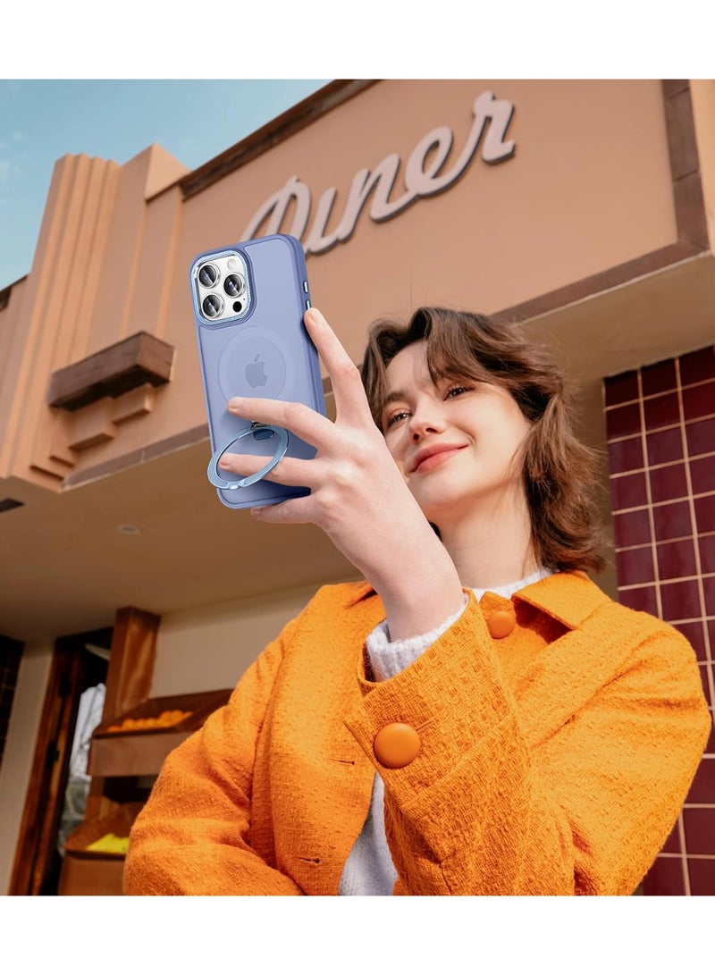 Magnetic for iPhone 16 Pro Max Case with Ring Stand, [10 FT Drop Protection] [Velvety Touch] Slim Translucent Matte Back Shockproof Phone Case for iPhone 16 Pro Max 6.9'', (Light Blue) - Image 5