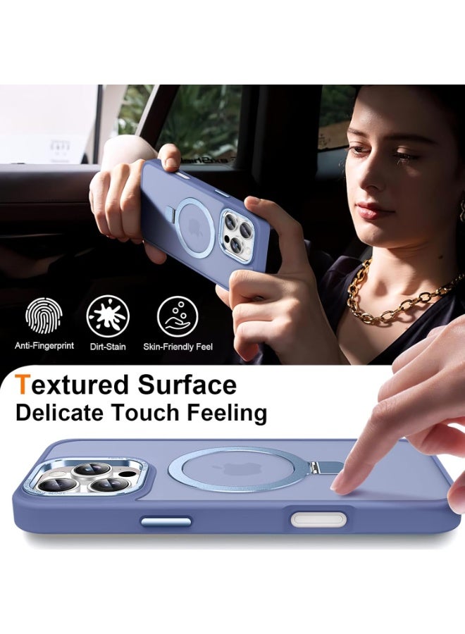 Magnetic for iPhone 16 Pro Max Case with Ring Stand, [10 FT Drop Protection] [Velvety Touch] Slim Translucent Matte Back Shockproof Phone Case for iPhone 16 Pro Max 6.9'', (Light Blue) - Image 3