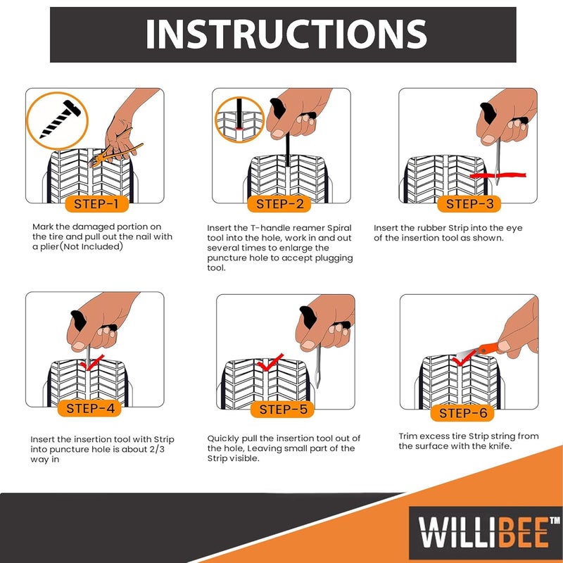WILLIBEE (Pack of 60 Strips) Premium Heavy Duty Tubeless Tyre Puncture Repair Strips, 60 Brown Puncher Repair Seal Strips for Car, Bike, SUV, & Motorcycle - Image 3