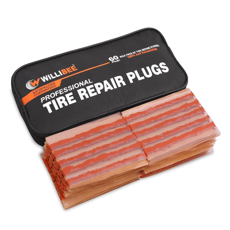 WILLIBEE (Pack of 60 Strips) Premium Heavy Duty Tubeless Tyre Puncture Repair Strips, 60 Brown Puncher Repair Seal Strips for Car, Bike, SUV, & Motorcycle - Image 1