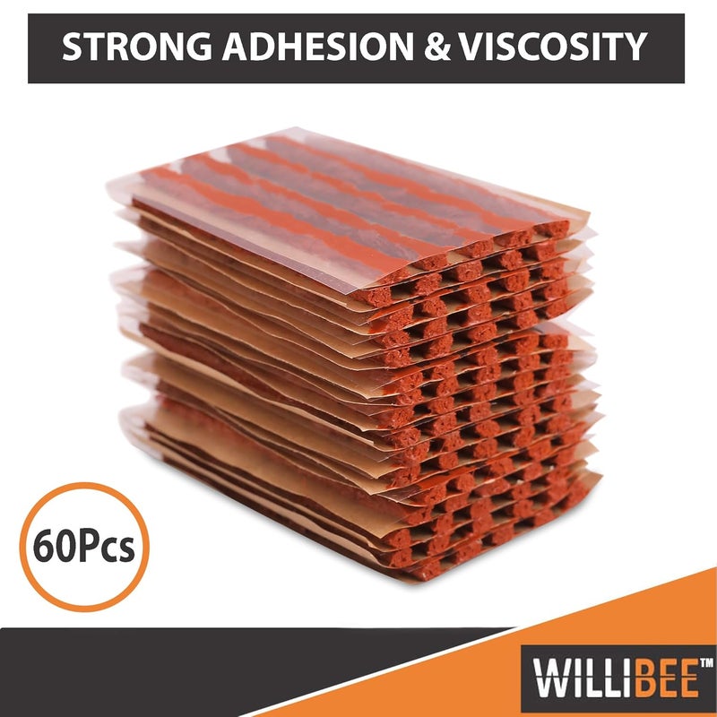 WILLIBEE (Pack of 60 Strips) Premium Heavy Duty Tubeless Tyre Puncture Repair Strips, 60 Brown Puncher Repair Seal Strips for Car, Bike, SUV, & Motorcycle - Image 2
