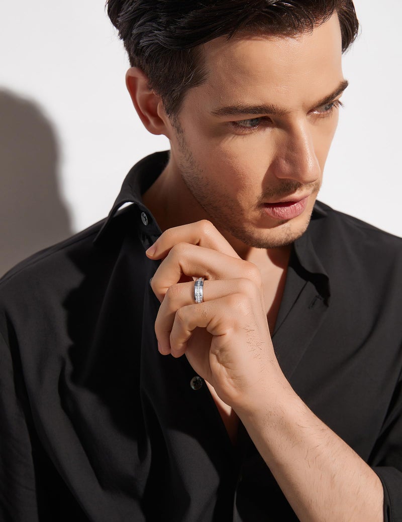 Greenpod 8mm Tungsten Carbide Rings for Men Silver Cubic Zirconia Eternity Wedding Band High Polish Comfort Fit Size 10 - Image 5