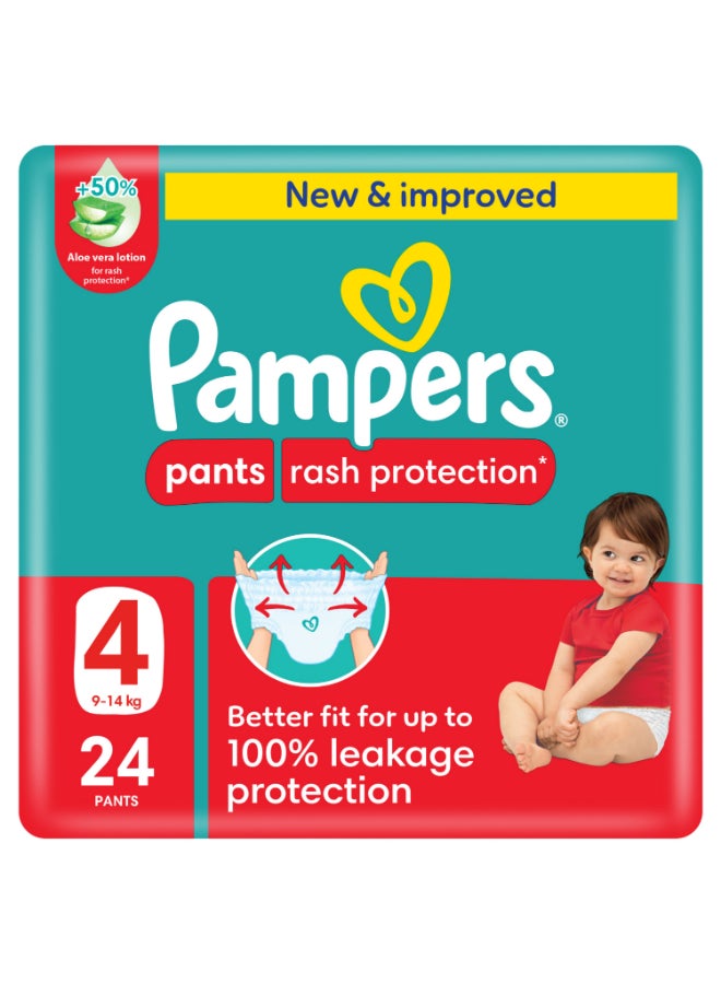 Pampers Rash Protection Pants Diapers, Size 4, 9-14kg, Value Pack, 24 Count
