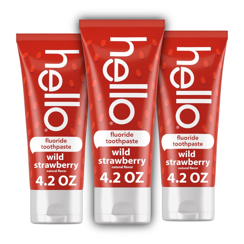 hello Wild Strawberry Kids Toothpaste with Fluoride, Strawberry Toothpaste for Kids, Safe for Ages 2 and Up, Helps Prevent Cavities, Strengthen Enamel, and Polishes Teeth, ADA Approved, 3 Pack, 4.2 Oz - Image 1