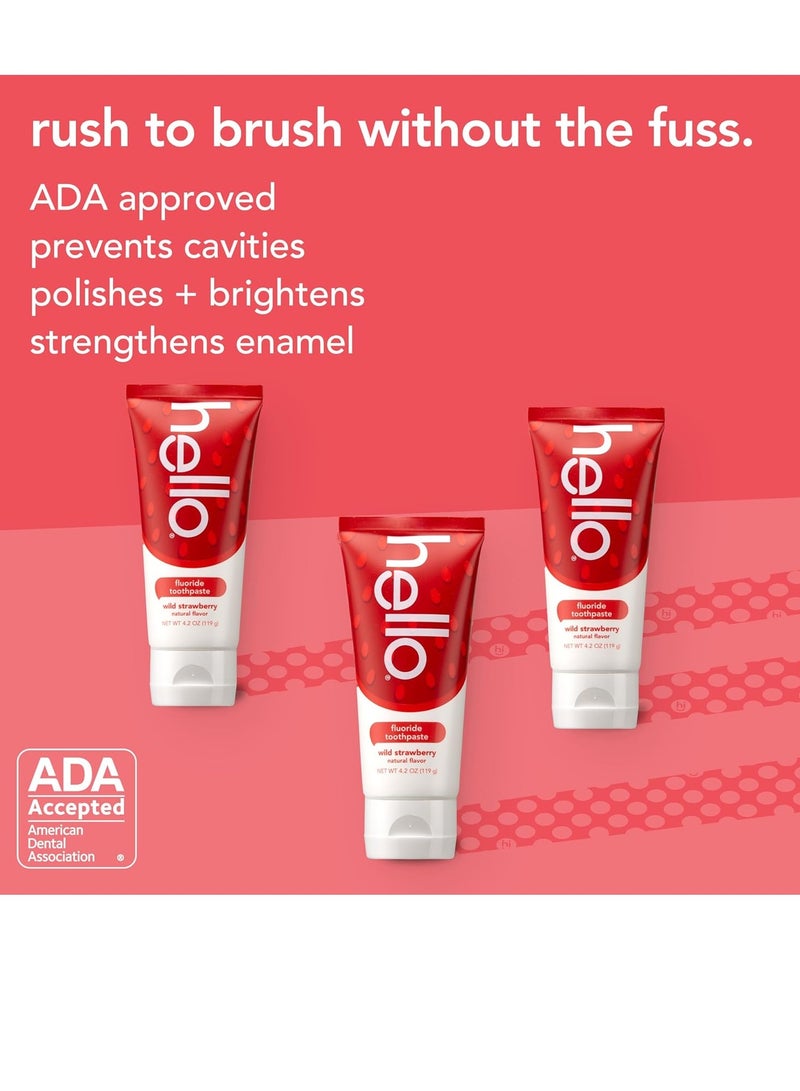 Hello hello Wild Strawberry Kids Toothpaste with Fluoride, Strawberry Toothpaste for Kids, Safe for Ages 2 and Up, Helps Prevent Cavities, Strengthen Enamel, and Polishes Teeth, ADA Approved, 3 Pack, 4.2 Oz  - Image 3