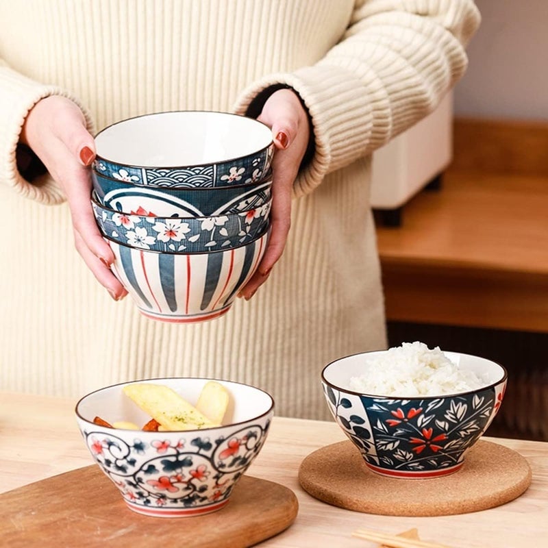 DLEST Microwave Dishwasher Safe Ceramic Bowl with Flower Pattern Set of 4 Perfect for Snacks Rice Dal Vegetables Fruits Salad Noodles BPA Lead Free 280ml Each - Image 3