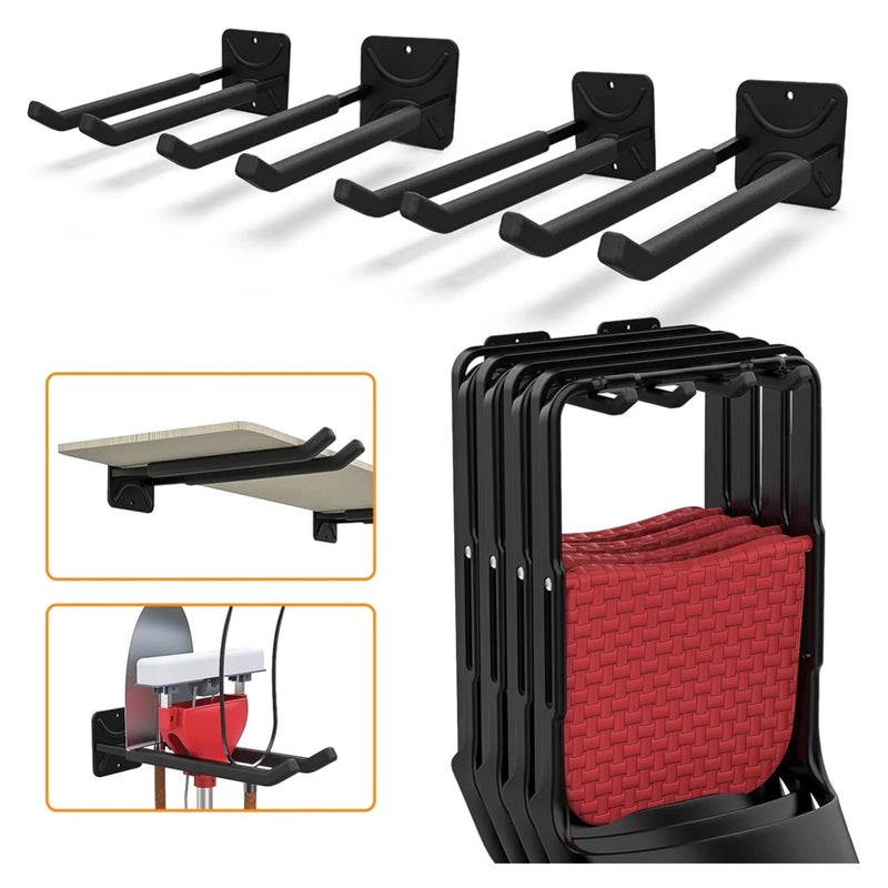TORACK 4 Pack Garage Storage System Hooks, Heavy Duty Wall Mount Tool Organizer, Chair Hanger Garage Storage Utility Hooks for Car Tires, Ladders, Chairs, Strollers, Power Tools, Garden Tools - Image 1