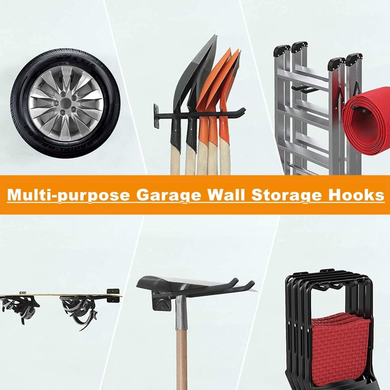 TORACK 4 Pack Garage Storage System Hooks, Heavy Duty Wall Mount Tool Organizer, Chair Hanger Garage Storage Utility Hooks for Car Tires, Ladders, Chairs, Strollers, Power Tools, Garden Tools - Image 2