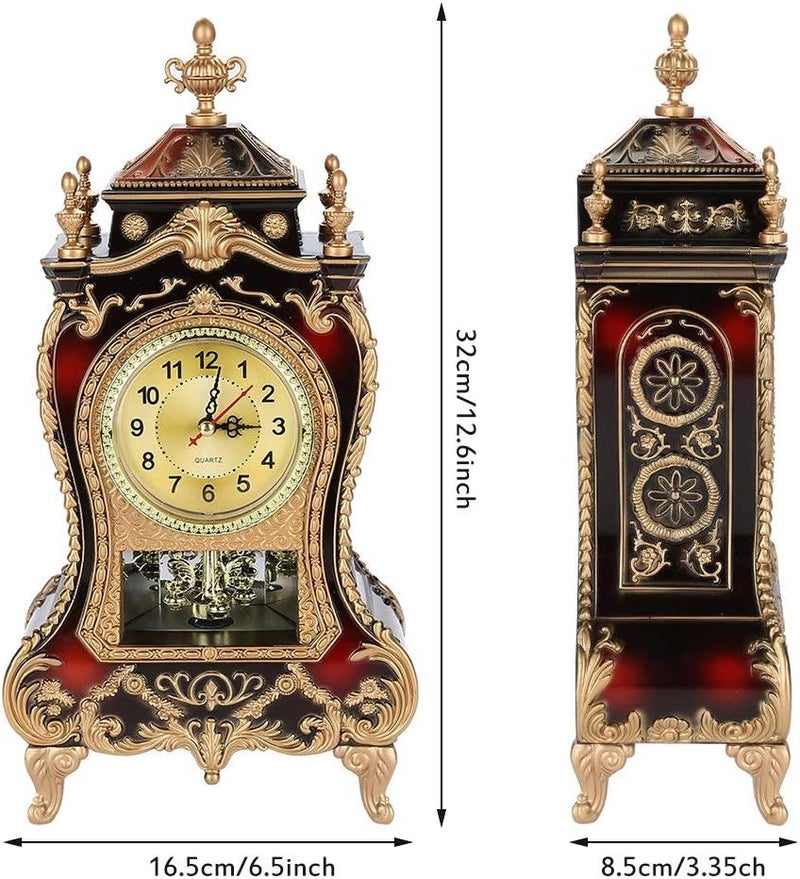 Miskall Vintage Clock, Exquisite Vintage Desk Clock Antique Home Hotel Decorative Table Clock with 12 Songs (Brownish Red) - Image 4