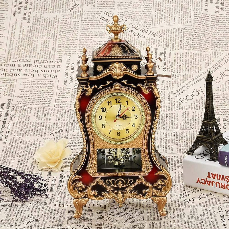 Miskall Vintage Clock, Exquisite Vintage Desk Clock Antique Home Hotel Decorative Table Clock with 12 Songs (Brownish Red) - Image 3