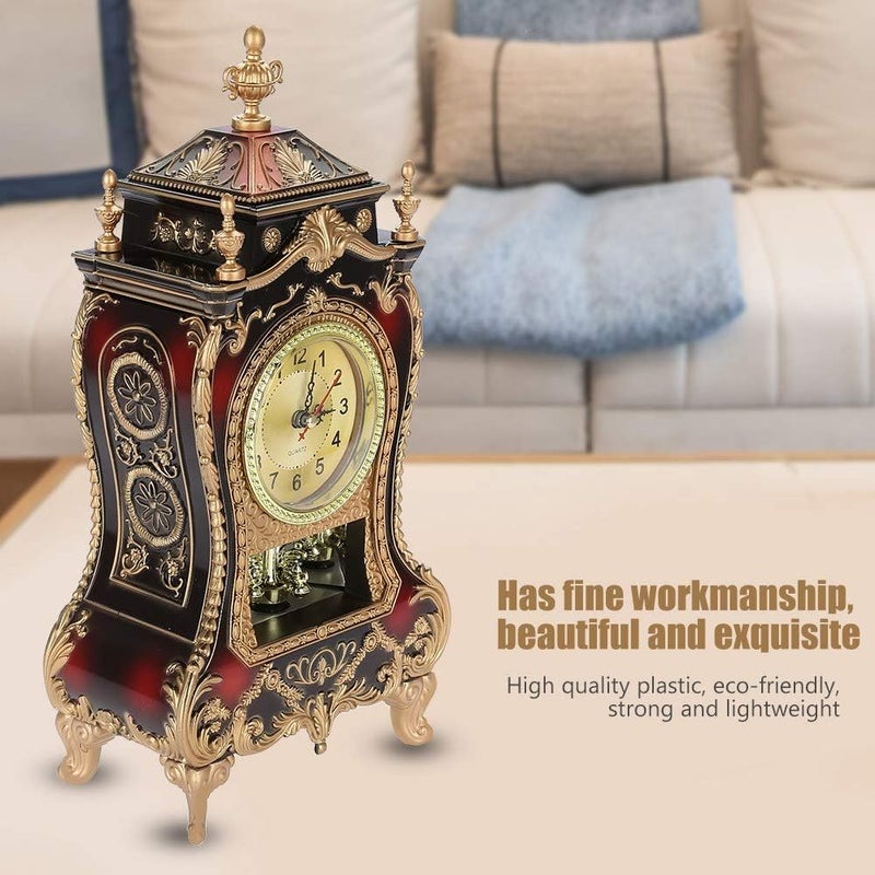 Miskall Vintage Clock, Exquisite Vintage Desk Clock Antique Home Hotel Decorative Table Clock with 12 Songs (Brownish Red) - Image 2