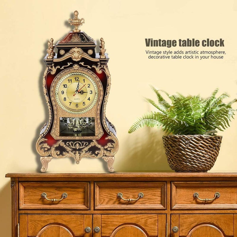 Miskall Vintage Clock, Exquisite Vintage Desk Clock Antique Home Hotel Decorative Table Clock with 12 Songs (Brownish Red) - Image 1