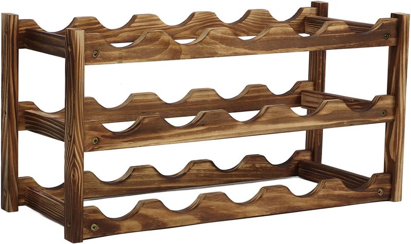 TOPINCN Wooden Wine Rack Stylish Bottle Storage Organizer for Countertop Home Kitchen Decor, Pine Wood for Wine Display Shelf (3 Layer 15 Bottles Capacity) - Image 2