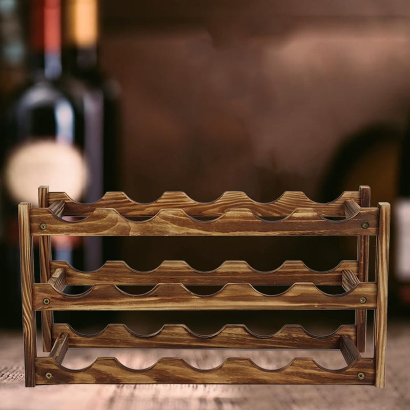 TOPINCN Wooden Wine Rack Stylish Bottle Storage Organizer for Countertop Home Kitchen Decor, Pine Wood for Wine Display Shelf (3 Layer 15 Bottles Capacity) - Image 4
