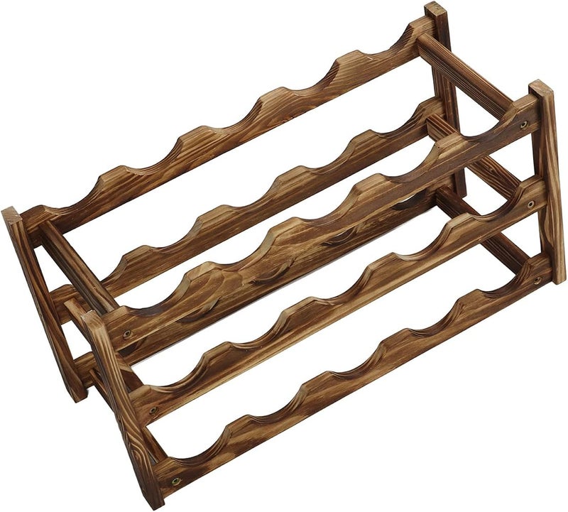 TOPINCN Wooden Wine Rack Stylish Bottle Storage Organizer for Countertop Home Kitchen Decor, Pine Wood for Wine Display Shelf (3 Layer 15 Bottles Capacity) - Image 1
