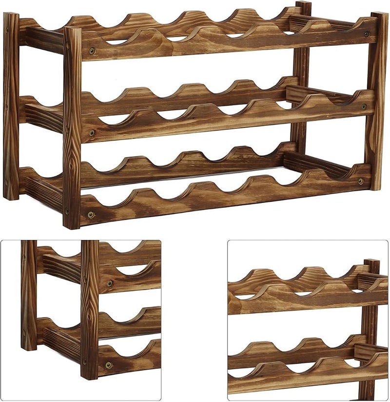 TOPINCN Wooden Wine Rack Stylish Bottle Storage Organizer for Countertop Home Kitchen Decor, Pine Wood for Wine Display Shelf (3 Layer 15 Bottles Capacity) - Image 3