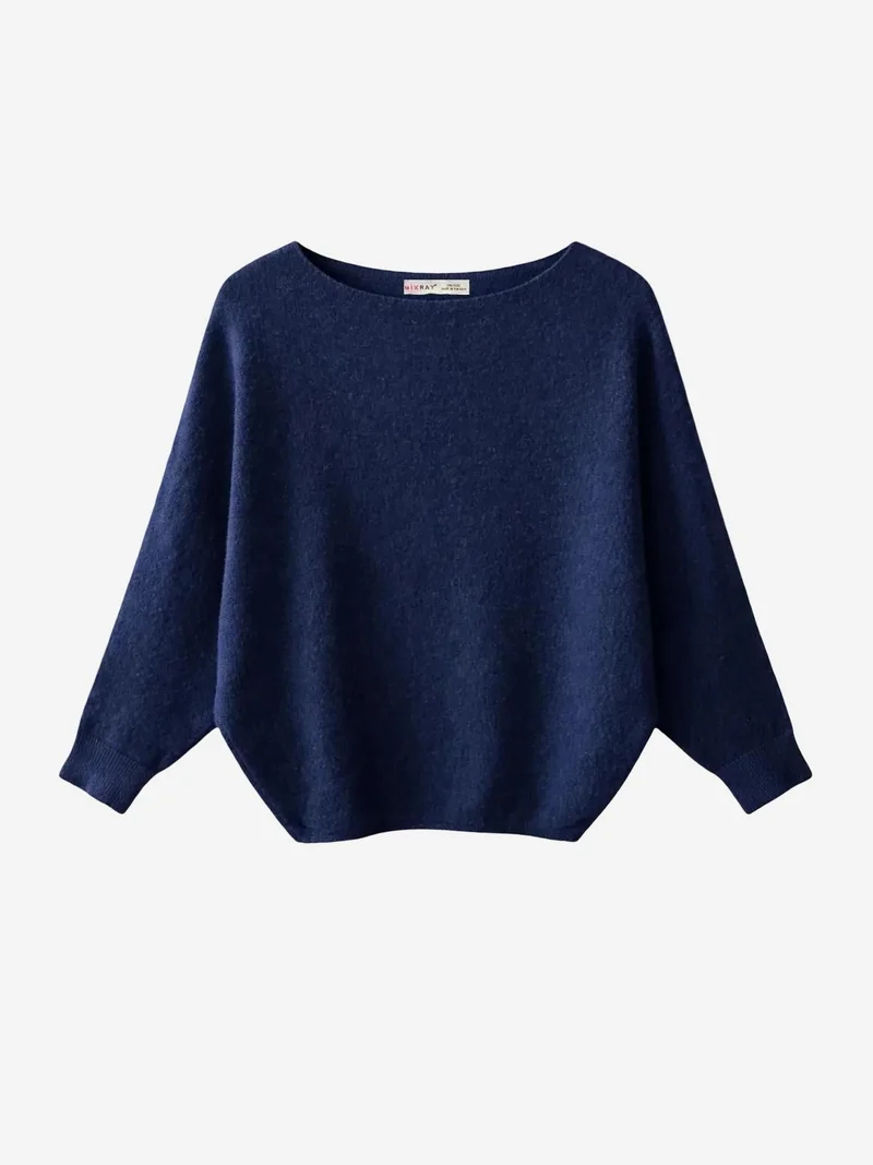 ميكسراي MIXRAY Oversized Boat Neck Ribbed Knit Sweater