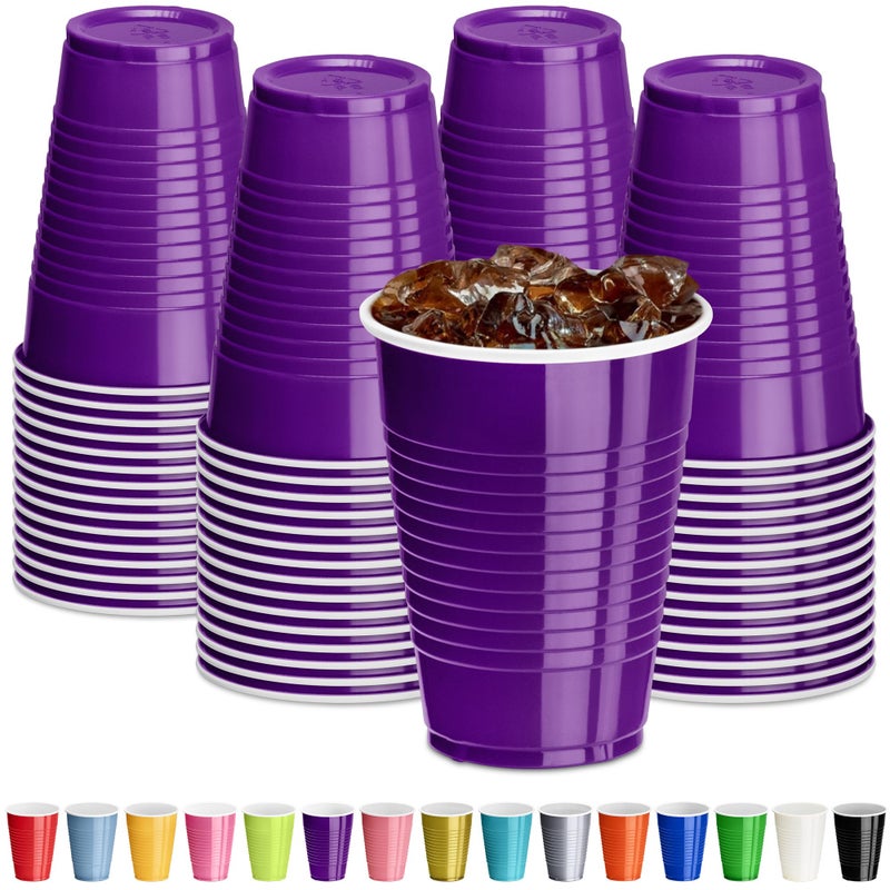 DecorRack Purple Plastic Cups, 12 oz Disposable Cups, Reusable Party Supplies (40 Count) - Image 1