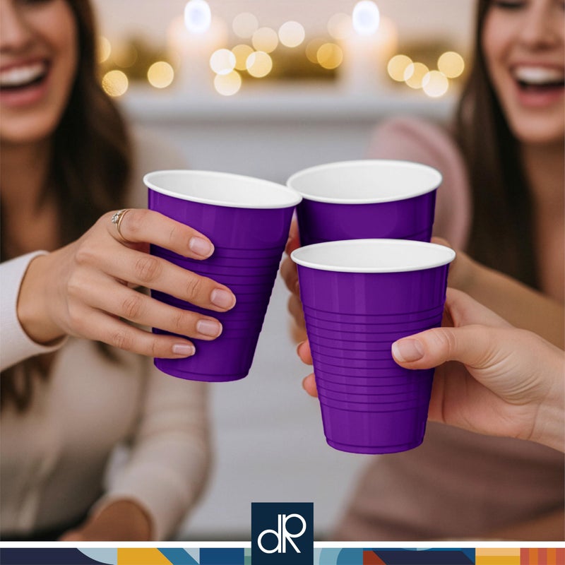 DecorRack Purple Plastic Cups, 12 oz Disposable Cups, Reusable Party Supplies (40 Count) - Image 2