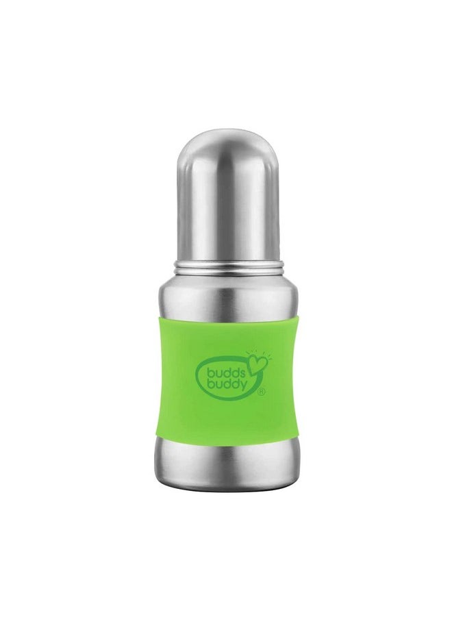 BuddsBuddy Stella Plus Neck New Born Baby Feeding Bottle Made With High Grade Stainless Steel | Rust Free Feeding Bottle With Nipple | Leak Proof Baby Bottle | With Extra Spout Sipper | 180 Ml | Green  - Image 1