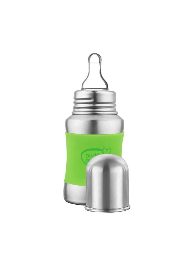 BuddsBuddy Stella Plus Neck New Born Baby Feeding Bottle Made With High Grade Stainless Steel | Rust Free Feeding Bottle With Nipple | Leak Proof Baby Bottle | With Extra Spout Sipper | 180 Ml | Green  - Image 2
