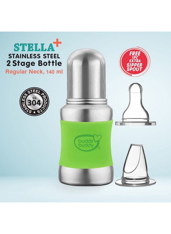 BuddsBuddy Stella Plus Neck New Born Baby Feeding Bottle Made With High Grade Stainless Steel | Rust Free Feeding Bottle With Nipple | Leak Proof Baby Bottle | With Extra Spout Sipper | 180 Ml | Green  - Image 5