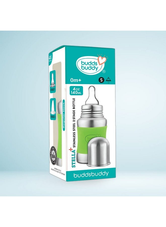 BuddsBuddy Stella Plus Neck New Born Baby Feeding Bottle Made With High Grade Stainless Steel | Rust Free Feeding Bottle With Nipple | Leak Proof Baby Bottle | With Extra Spout Sipper | 180 Ml | Green  - Image 4
