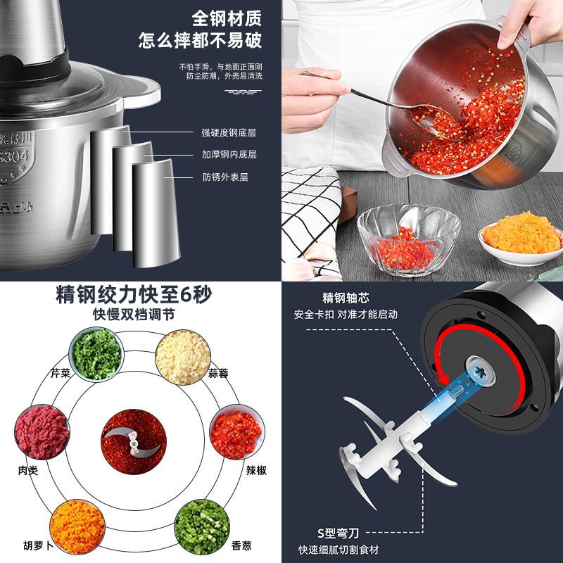 Stainless Steel Electric Mixer Grinder, 3L Multi-Function Kitchen Food Processor - Image 4
