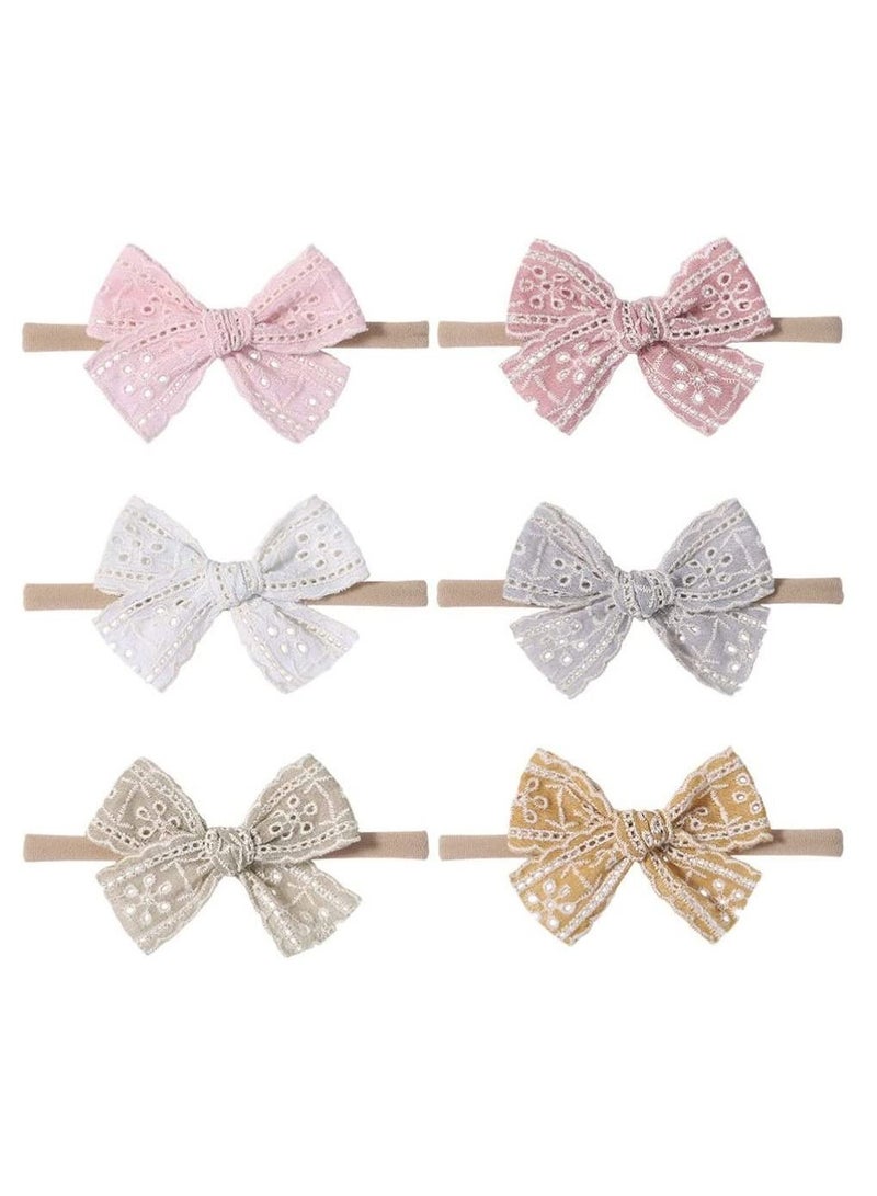 MARGOUN 6Pcs Baby Bow Headband Elastic Soft Stretchable Lace Hair Bow for Baby Girls Toddlers Kids Hair Accessories - Image 1