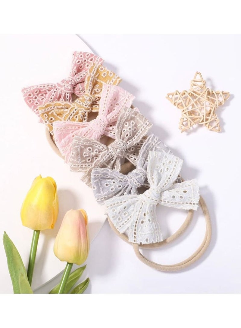 MARGOUN 6Pcs Baby Bow Headband Elastic Soft Stretchable Lace Hair Bow for Baby Girls Toddlers Kids Hair Accessories - Image 2